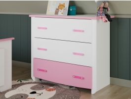 Commode ROBINSON 3 lades wit/roze