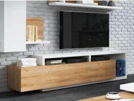 Tv-meubel BOTSWANA 2 lades 2 opbergvakken hoogglans wit/ grandson eikenhout