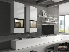 Tv-meubel set BABEL 5 deuren wit/hoogglans wit met verlichting