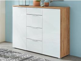 Commode TOLDO 2 deuren 4 lades navarra eik/hoogglans wit