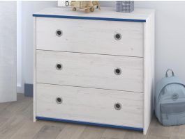 Commode SMOOKIE 3 lades witte pijnboom/blauw