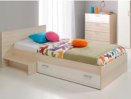 Bed deluxe CARL 90x190 cm gerookte acacia/wit
