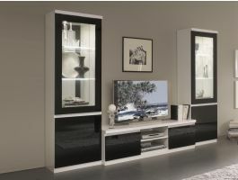 Tv-meubel set ROMEO hoogglans wit/hoogglans zwart met verlichting