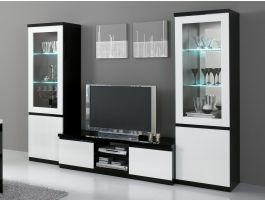 Tv-meubel set ROMEO hoogglans zwart/hoogglans wit metverlichting