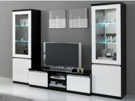 Tv-meubel set REBECCA hoogglans zwart/hoogglans wit met verlichting
