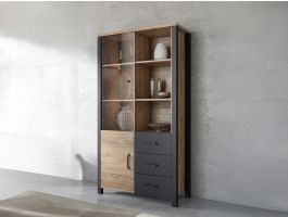 Vitrinekast OLIANNE 2 deuren 3 lades appenzeller sparren/zwart