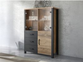 Hoge commode OLIANNE 3 deuren 3 lades appenzeller sparren/zwart