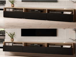 Tv-meubel BABEL II 3 deuren 3 vakken eik artisanaal/zwart