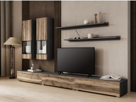 Tv-meubel set BABEL 5 deuren walnoot/grijs eik