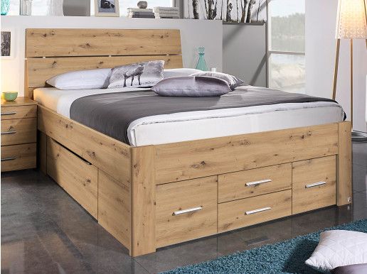 Bed SCARLETT 140x200 cm artisan eik met zes lades met hoofdeinde