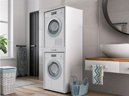 Wasmachinekast WASHING 2 machines boven elkaar wit