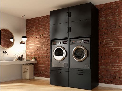 Kast WASHING 2 machines naast elkaar EXTRA LARGE zwart