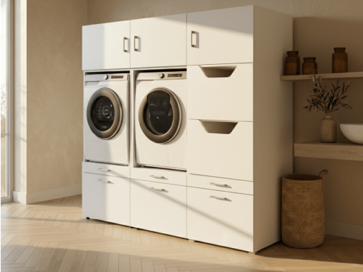 Kast WASHING 2 machines naast elkaar met kast voor wasgoed LARGE wit