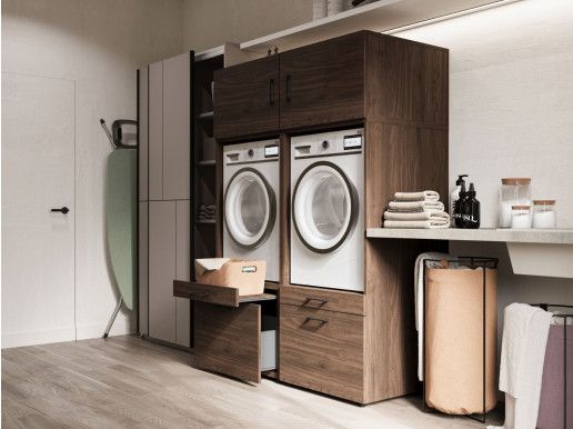 Kast WASHING 2 machines naast elkaar LARGE walnoot