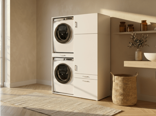 Kast WASHING 2 machines boven elkaar met kast 1 deur 2 lades MEDIUM wit