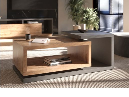 Salontafel BOTSWANA rechthoekig 120 cm antraciet/ribbec eikenhout