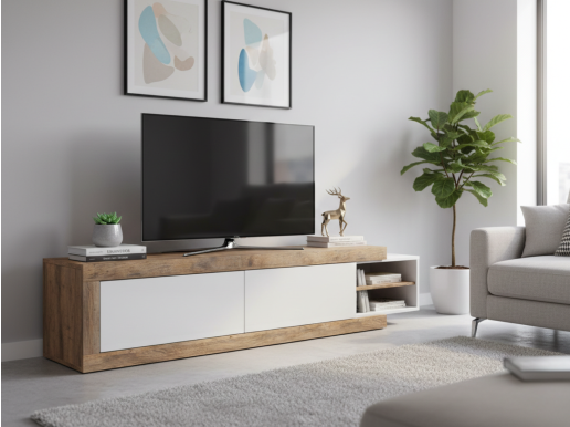 Tv-meubel SINO 2 deuren eik/hoogglans wit