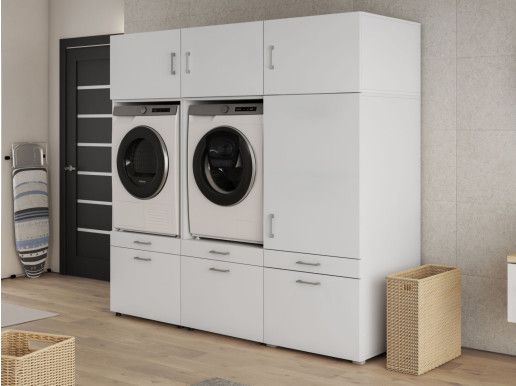 Kast WASHING 2 machines naast elkaar met kast 1 deur 2 lades LARGE wit