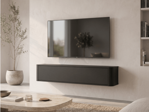 TV-hifi meubel PRINCETON 1 draaideur 140 cm afgerond zwart