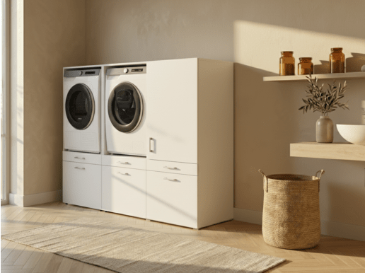 Kast WASHING 2 machines naast elkaar met kast 1 deur 2 lades MEDIUM wit