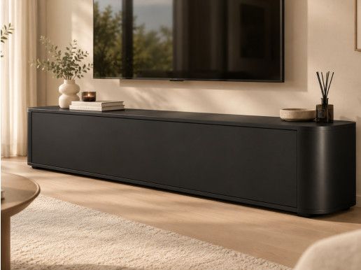 TV-hifi meubel PRINCETON 1 draaideur 140 cm afgerond zwart