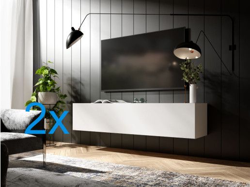 Tv-meubel KINGSTON 2 klapdeuren 210 cm mat wit