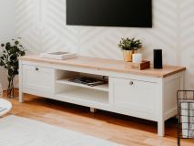 Tv-meubel BERGAMOTE 2 lades wit/artisan eik