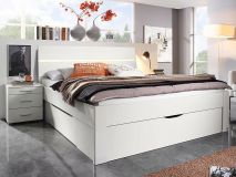 Bed SCARLETT 140x200 cm wit met drie lades met hoofeinde met led