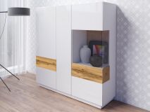 Hoge commode SILAC 3 portes blanc/wotan eik