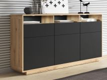 Dressoir ASTER 3 deuren 3 lades mat zwart/taurus eik 