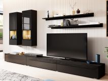 Tv-meubel set BABEL 5 deuren hoogglans zwart/zwart met verlichting zonder salontafel