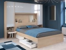 Bed met brugkast BRIDANI 160x200 cm hoogglans wit/brooklyn eik