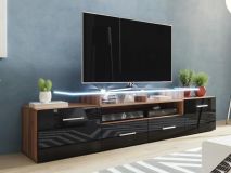 Tv-meubel EVA 2 deuren 2 lades wotan eik/hoogglans zwart met led 