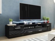 Tv-meubel EVA 2 deuren 2 lades zwart/hoogglans zwart met led
