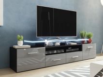 Tv-meubel EVA 2 deuren 2 lades zwart/hoogglans grijs met led