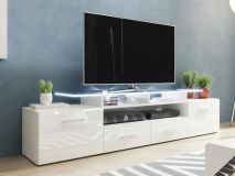 Tv-meubel EVA 2 deuren 2 lades wit/hoogglans wit met led