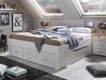 Bed SCARLETT 160x200 cm wit met zes lades zonder hoofdeinde