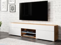 Tv-meubel CARTER 2 deuren 2 lades hoogglans wit/wotan eik met led 