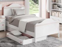 Bed LUCIA 90x200 cm wit/roze met lades