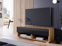 TV-meubel ACAPULCO 1 klapdeur 100 cm eik wotan/hoogglans zwart met led