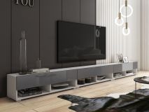 TV-meubel ACAPULCO 3 klapdeur 300 cm wit/hoogglans grijs met led