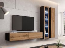 Tv-meubel set ZIGGY III 4 deuren zwart/wotan eik zonder led 
