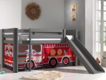 Bed ALIZE met glijbaan 90x200 cm grijs pijnboom tent brandweer II