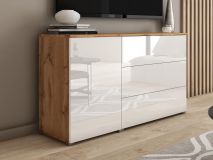 Dressoir PARLO 1 deur 3 lades wotan eik/hoogglans wit