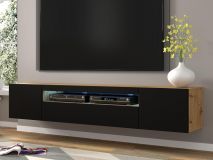 Tv-meubel AUREO 3 deuren 200 cm zwart/artisan eik met led
