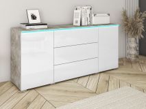 Dressoir VITTORIO 2 deuren 3 lades beton/hoogglans wit met led