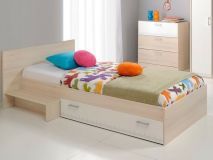 Bed deluxe CARL 90x200 cm gerookte acacia/wit zonder opzetkast