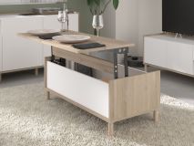 Salontafel met opklapbaar blad MORPHEE 110 cm japanse eik/wit