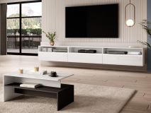 Tv-meubel BABEL II 3 deuren 3 vakken wit/hoogglans wit met salontafel