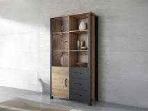 Vitrinekast OLIANNE 2 deuren 3 lades appenzeller sparren/zwart